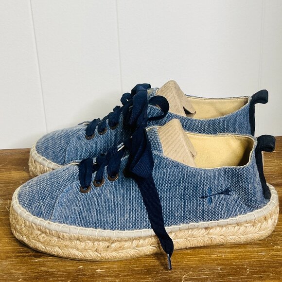 Manebi Hampton's Lace Up Espadrille Sneakers in Chambray 37 6.5 Coastal Prep - Picture 3 of 7